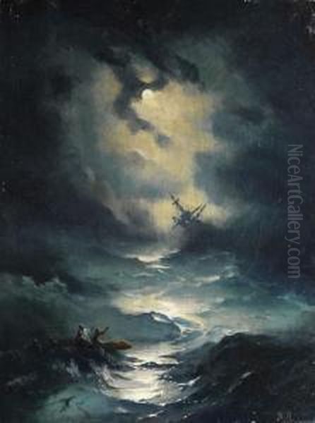 Schiff Mit Schiffbruchigen Im Sturm Oil Painting by Ivan Konstantinovich Aivazovsky