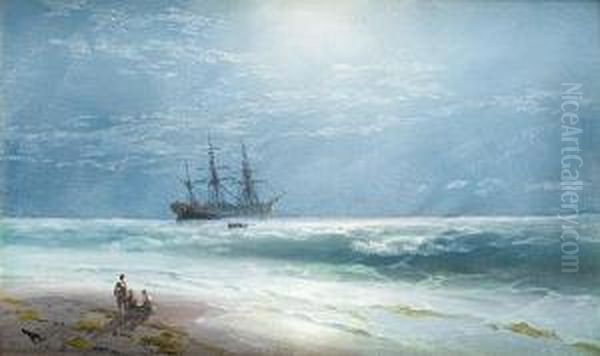 Sailing By Moonlight Oil Painting by Ivan Konstantinovich Aivazovsky