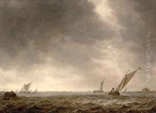 Fishing Smacks in a Squall at the Mouth of a River Oil Painting by Jan van Goyen