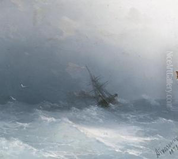 An American Steamer In Heavy Seas Oil Painting by Ivan Konstantinovich Aivazovsky