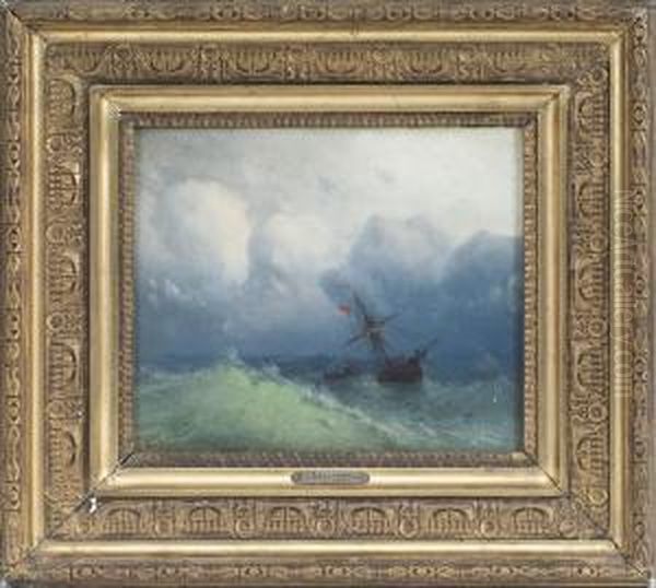 A Ship Caught In The Storm Oil Painting by Ivan Konstantinovich Aivazovsky