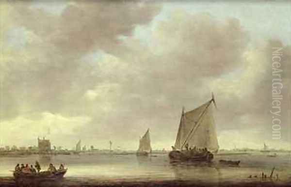 Shipping on the Kil with Oude Wachthuis and the Grote Kerk Dordrecht beyond Oil Painting by Jan van Goyen