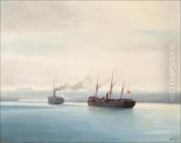 The Turkish Military Ship Mersina In The Black Sea On 13 December 1877 Oil Painting by Ivan Konstantinovich Aivazovsky