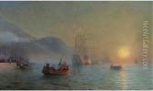 Columbus Sailing From Palos Oil Painting by Ivan Konstantinovich Aivazovsky