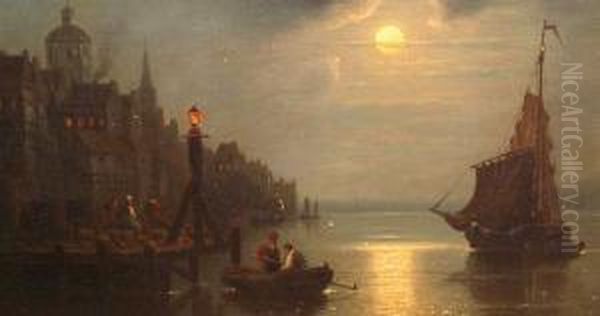 Ships In Moonlight Oil Painting by Ivan Konstantinovich Aivazovsky