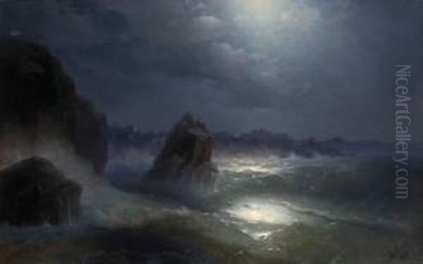 Approaching The City At Night Oil Painting by Ivan Konstantinovich Aivazovsky