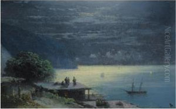 Crimean Coast By Moolight Oil Painting by Ivan Konstantinovich Aivazovsky