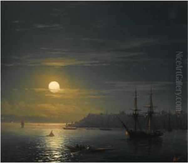 View Of Constantinople In Moonlight Oil Painting by Ivan Konstantinovich Aivazovsky