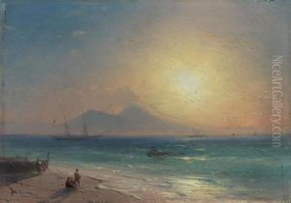 The Coast Near Naples In The Evening Light. Circa 1878 Oil Painting by Ivan Konstantinovich Aivazovsky