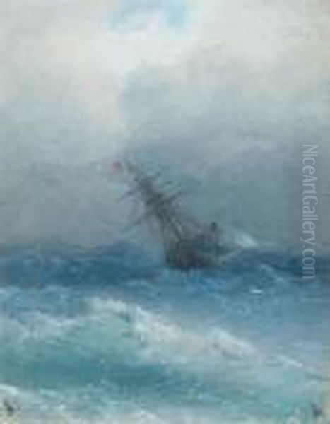 Sailing Ship On A Stormy Sea. Oil Painting by Ivan Konstantinovich Aivazovsky