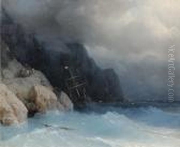 Survivors Of A Shipwreck On A Rocky Path Oil Painting by Ivan Konstantinovich Aivazovsky