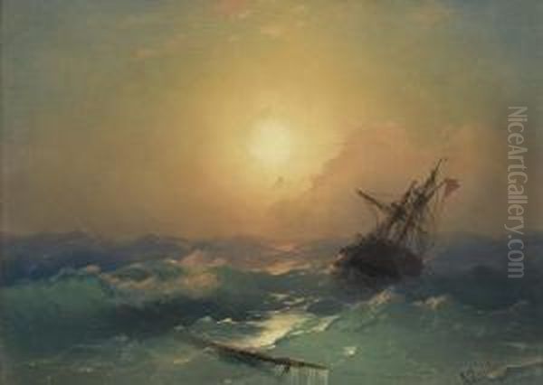 A Ship In Distress Oil Painting by Ivan Konstantinovich Aivazovsky