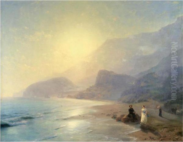 Pushkin And Countess Raevskaya By The Sea Near Gurzuf Andpartenit Oil Painting by Ivan Konstantinovich Aivazovsky