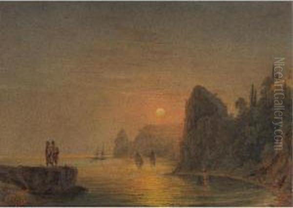 Coastal Sunset Oil Painting by Ivan Konstantinovich Aivazovsky