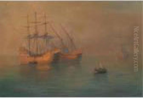 The Arrival Of Columbus' Flotilla Oil Painting by Ivan Konstantinovich Aivazovsky