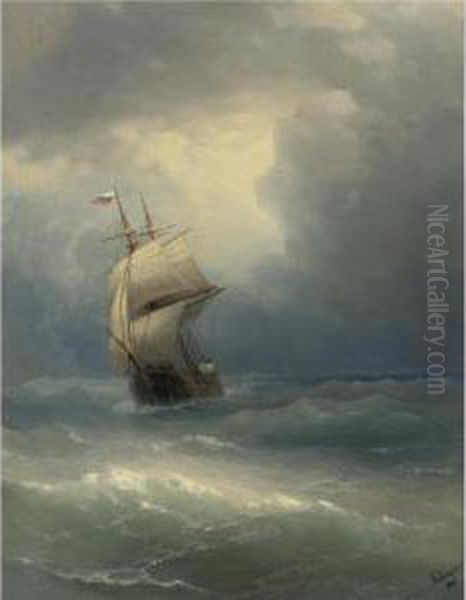 Ship At Sea Oil Painting by Ivan Konstantinovich Aivazovsky