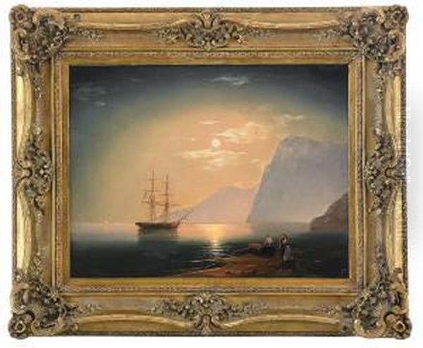 Boat In Moonlight Oil Painting by Ivan Konstantinovich Aivazovsky