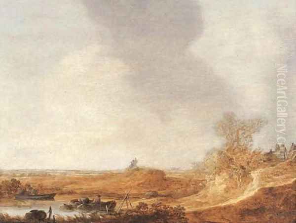 A river landscape with fishermen Oil Painting by Jan van Goyen