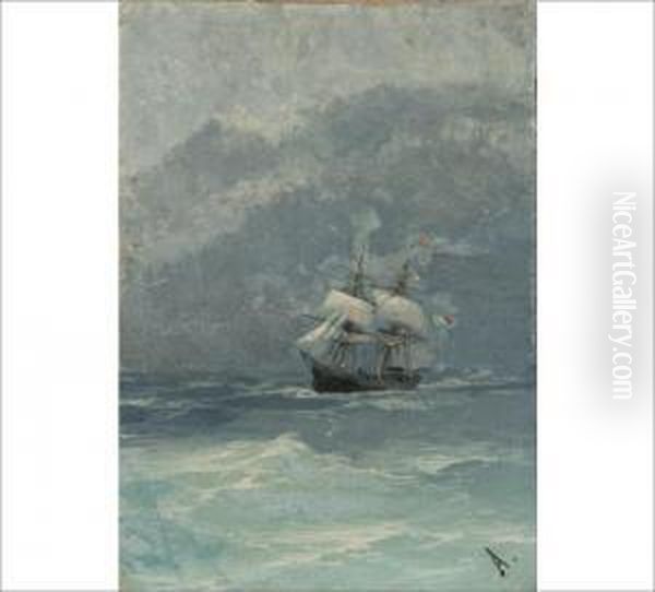 A Sailing Ship Under A Cloudy Sky Oil Painting by Ivan Konstantinovich Aivazovsky