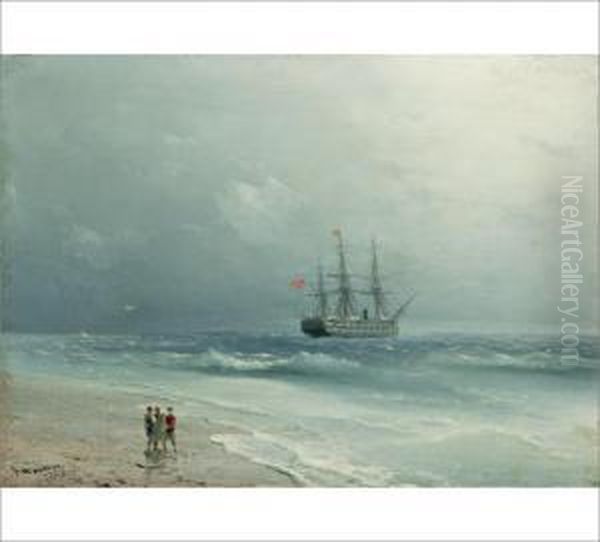 A Turkish Sailing Boat By The Coast Oil Painting by Ivan Konstantinovich Aivazovsky