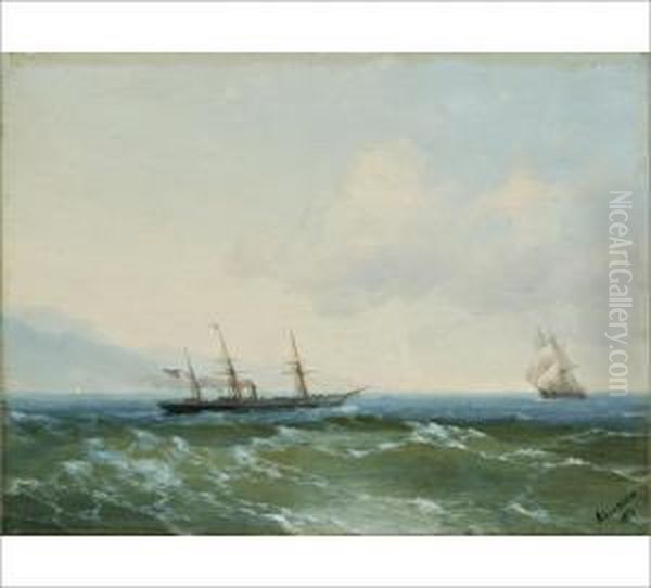 Sailing Ships At The Sea Oil Painting by Ivan Konstantinovich Aivazovsky