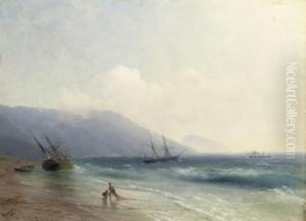 Fishermen On The Crimean Coast Oil Painting by Ivan Konstantinovich Aivazovsky