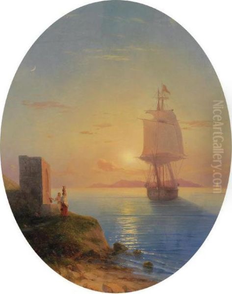 Coastal Sunset Oil Painting by Ivan Konstantinovich Aivazovsky