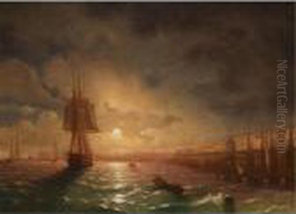 View Of Odessa On A Moonlit Night Oil Painting by Ivan Konstantinovich Aivazovsky