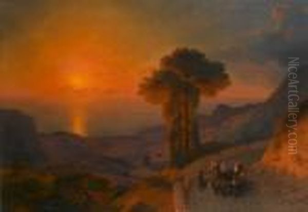 Caravan In The Ayu Dag Oil Painting by Ivan Konstantinovich Aivazovsky