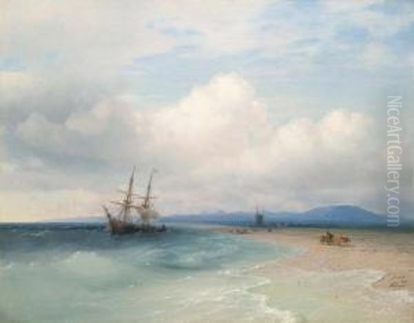 Sailing Ship On The Coast. 1872. Oil Painting by Ivan Konstantinovich Aivazovsky