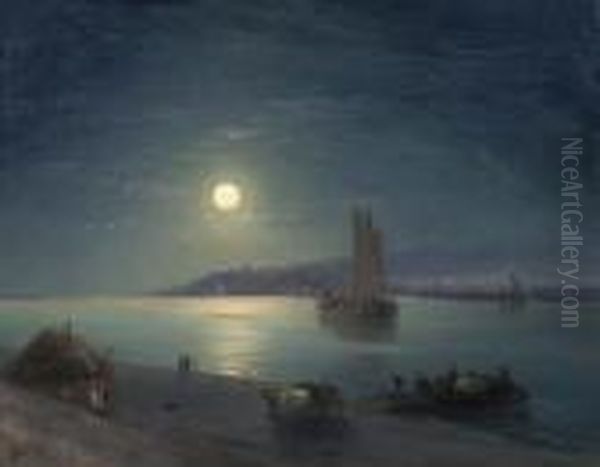 Mondschein Uber Der Dnepr. 1887. Oil Painting by Ivan Konstantinovich Aivazovsky