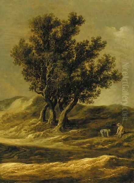 A dune landscape with peasants by a track Oil Painting by Jan van Goyen