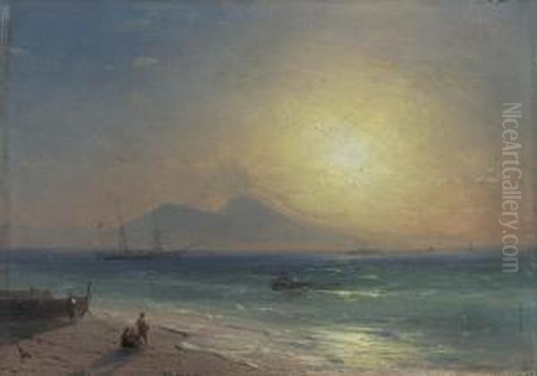 Die Kuste Bei Neapel Im Abendlicht. Um 1878. Oil Painting by Ivan Konstantinovich Aivazovsky