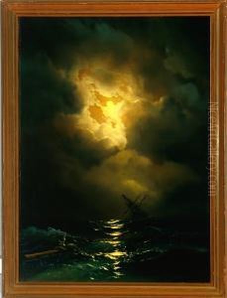 Marine With A Shipwreck In Moonlight Oil Painting by Ivan Konstantinovich Aivazovsky