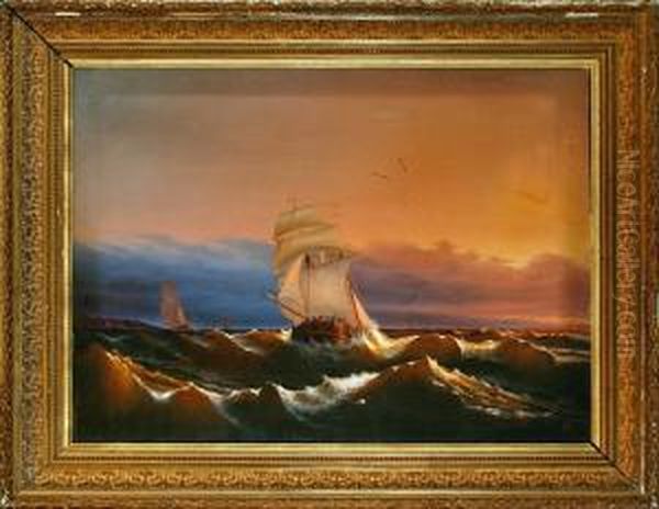 A Marine With A Cof And Other 
Sailing Ships By Sunset, Presumeably In The Black Sea By The Crimean 
Coast Oil Painting by Ivan Konstantinovich Aivazovsky