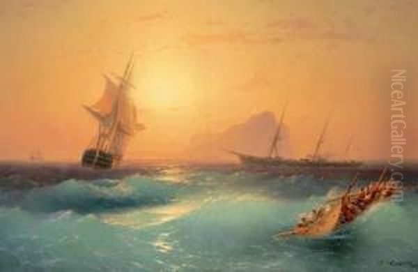 American Shipping Off The Rock Of Gibraltar Oil Painting by Ivan Konstantinovich Aivazovsky