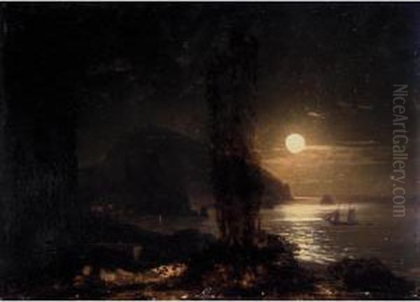 Moon Over The Ayu-dag Oil Painting by Ivan Konstantinovich Aivazovsky