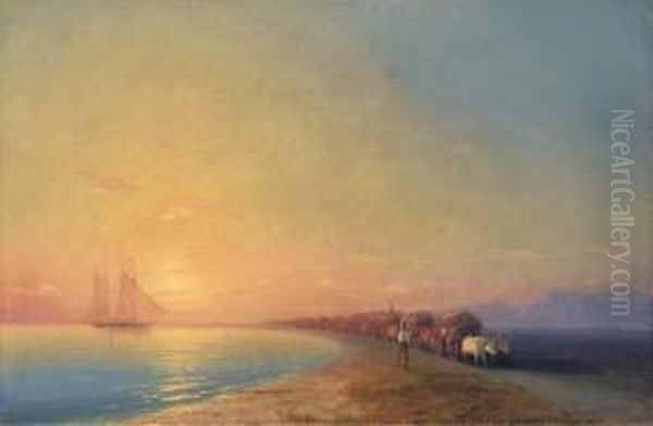 Ox Train On The Sea Shore Oil Painting by Ivan Konstantinovich Aivazovsky