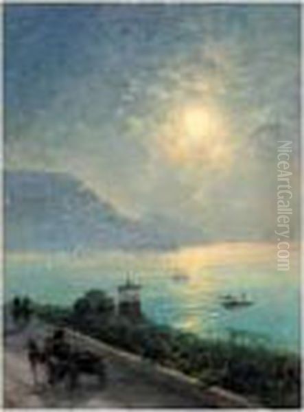 The Black Sea Coast At Night Oil Painting by Ivan Konstantinovich Aivazovsky