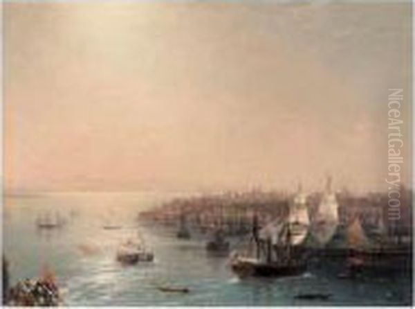 Arrival Of The Russian Ship In Constantinople Oil Painting by Ivan Konstantinovich Aivazovsky