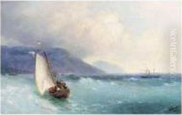 Swimmers Off The Beach Of Theodosia Oil Painting by Ivan Konstantinovich Aivazovsky