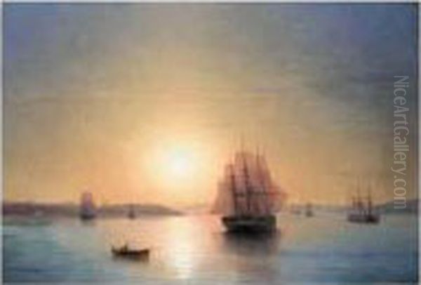 Ship Moored Off The Coast, Constantinople Oil Painting by Ivan Konstantinovich Aivazovsky