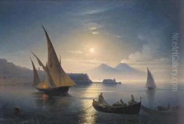 The Bay Of Naples By Moonlight Oil Painting by Ivan Konstantinovich Aivazovsky