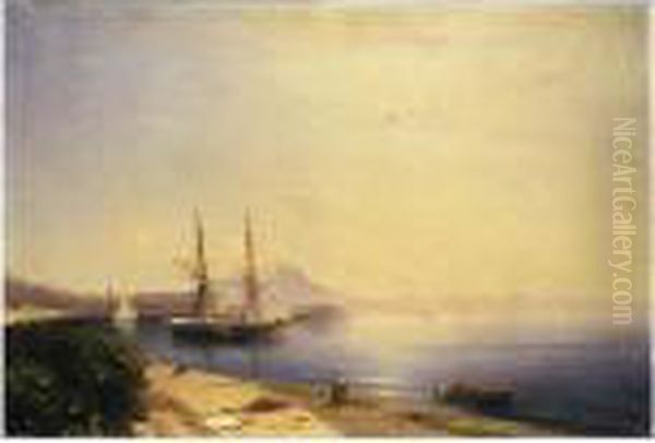 Ship Moored In The Bay Of Naples Oil Painting by Ivan Konstantinovich Aivazovsky