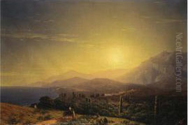 View From The Hills Above Theodosia Oil Painting by Ivan Konstantinovich Aivazovsky