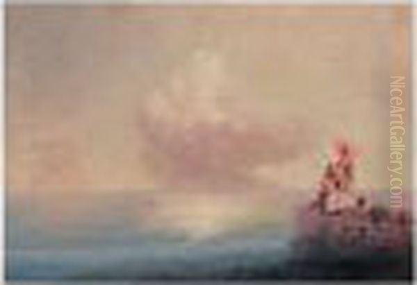 Elegant Ladies Fishing At The Water's Edge Oil Painting by Ivan Konstantinovich Aivazovsky