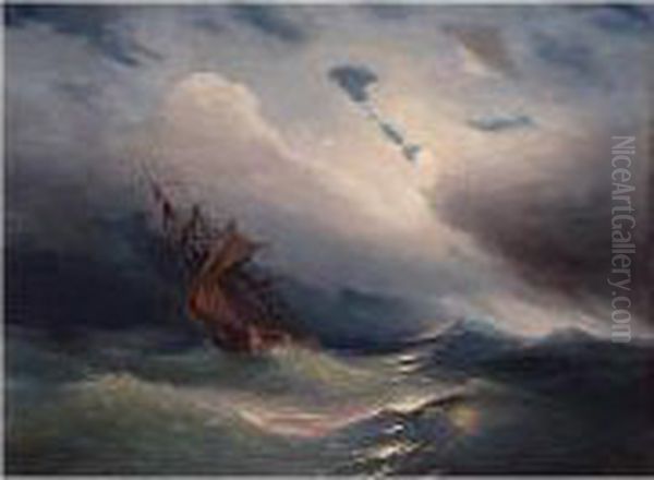 Storm Off The Coast Of Feodosia Oil Painting by Ivan Konstantinovich Aivazovsky