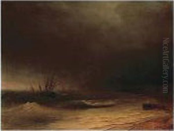 Shipping In A Stormy Crimean Sea Oil Painting by Ivan Konstantinovich Aivazovsky