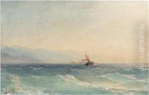 A Steamship Off The Coast Oil Painting by Ivan Konstantinovich Aivazovsky