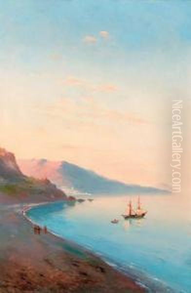 Shipping In A Harbour At Sunset Oil Painting by Ivan Konstantinovich Aivazovsky